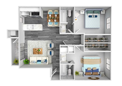 Floor plan for 2 beds, 2 baths, 850 sqft